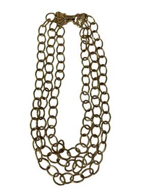 Vintage Gold Tone Multi Strand Chain Necklace Open Link Statement Necklace 14"